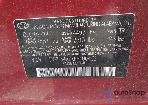 2015 Hyundai Sonata Sport из США, поврежденный, VIN 5NPE34AFXFH100402